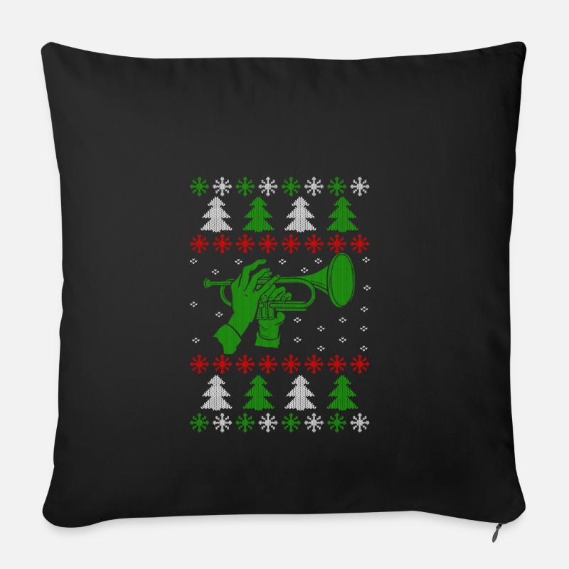 Laid de Noël Jumper trompette - Housse de coussin décorative 45 x 45 cm - noir