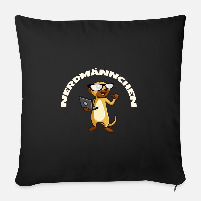 Nerd Erdmännchen mit Brille und Notebook Geschenk - Sofakissenbezug 45 x 45 cm - Schwarz
