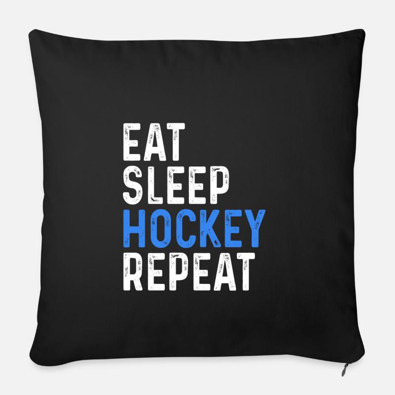 Eat Sleep Hockey Repeat - Sofakissenbezug 45 x 45 cm - Schwarz