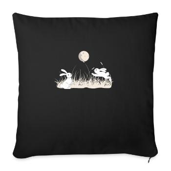 Lune asiatique et lapins gothique japonais cadeau - Housse de coussin décorative 45 x 45 cm - noir - Devant
