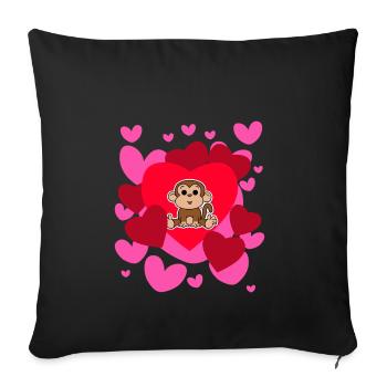 Affe-Liebes-T-Shirt - Valentinstag niedliches Herz - Sofakissenbezug 45 x 45 cm - Schwarz - Vorne