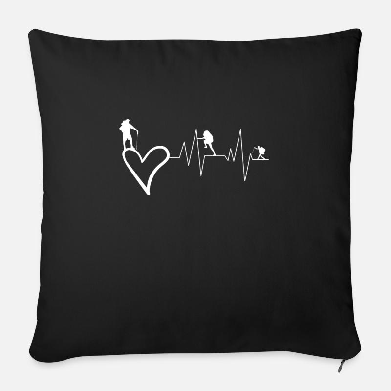 Berge Wandern Hiking Heartbeat Wanderer Geschenk - Sofakissenbezug 45 x 45 cm - Schwarz