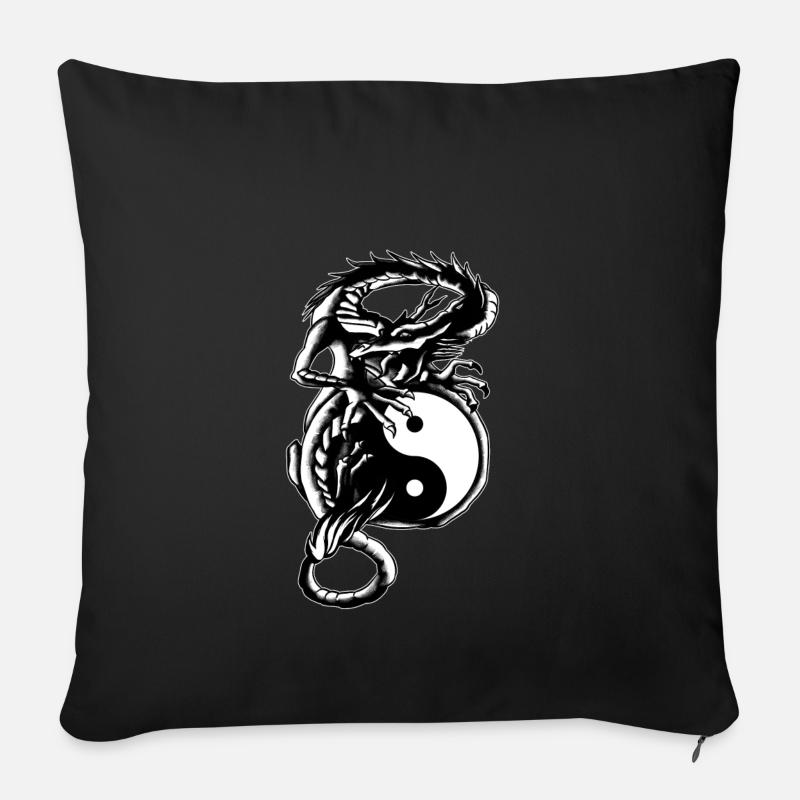 Yin Yang Dragon Light & Dark Balance Chinois - Housse de coussin décorative 45 x 45 cm - noir