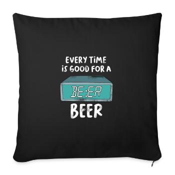 Réveil Horloge Heure Tout le temps est bon pour la bière - Housse de coussin décorative 45 x 45 cm - noir - Devant