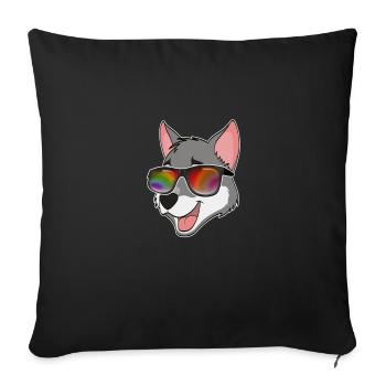 Loup cool avec caricature d'été de lunettes de soleil - Housse de coussin décorative 45 x 45 cm - noir - Devant