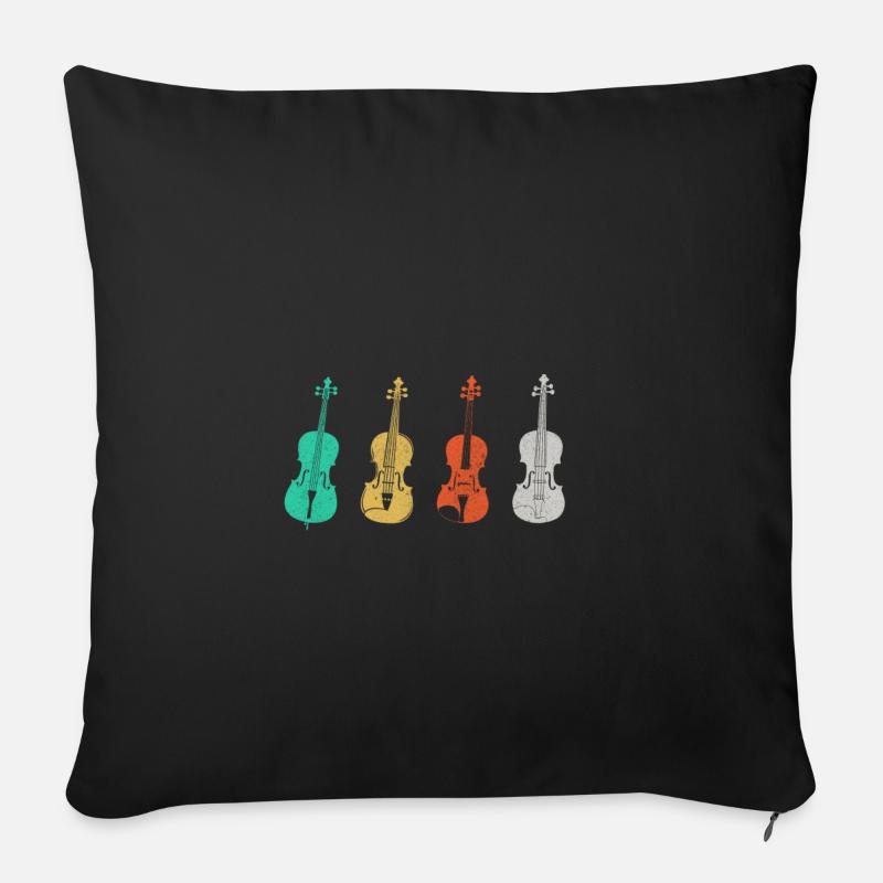 Vintage violon violon - cadeau de musique - Housse de coussin décorative 45 x 45 cm - noir