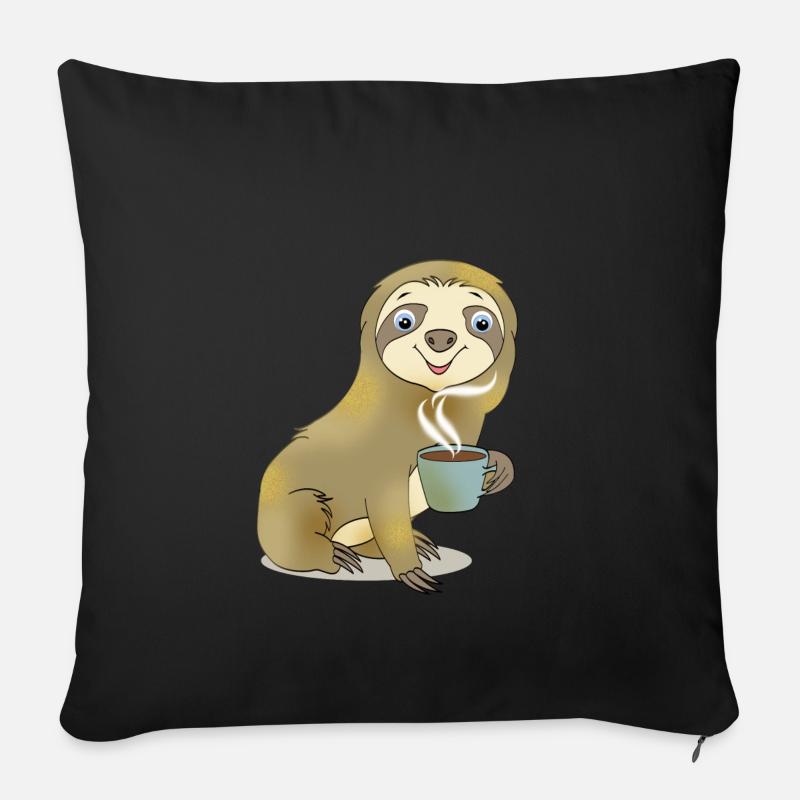 Faultier mit Kaffee Geschenk Cartoon Kawaii - Sofakissenbezug 45 x 45 cm - Schwarz