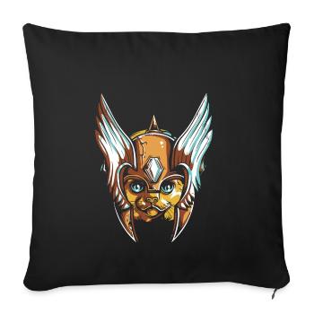 Katze mit Helm - Sofakissenbezug 45 x 45 cm - Schwarz - Vorne