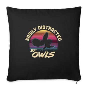 Easily Distracted By Owls Vintage Enthusiast Retro - Sofakissenbezug 45 x 45 cm - Schwarz - Vorne