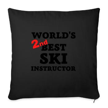 Deuxième meilleur moniteur de ski au monde - Housse de coussin décorative 45 x 45 cm - noir - Devant