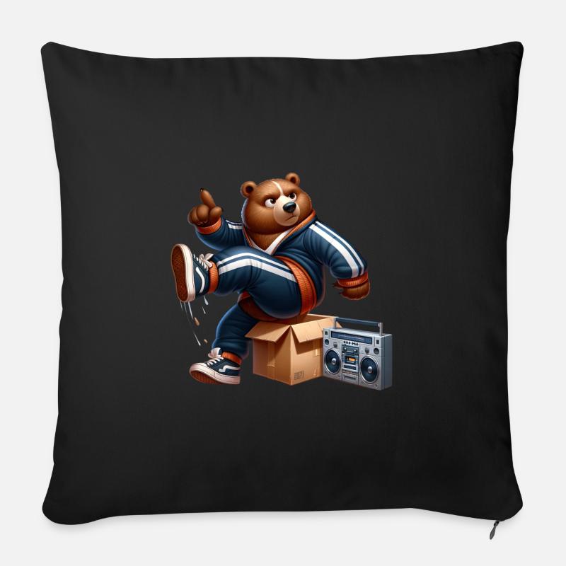 A 80s bear doing breakdance next to a boombox. - Sofa pillowcase 17,3'' x 17,3'' (45 x 45 cm) - black