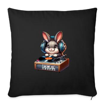 Lapin animé mignon avec des écouteurs - Housse de coussin décorative 45 x 45 cm - noir - Devant