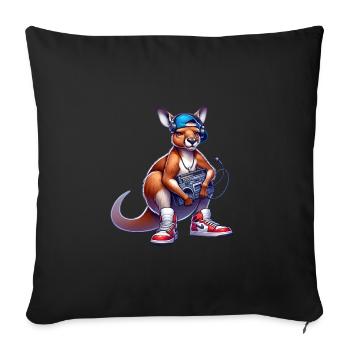 kangourou hip hop des années 80 écoutant de la musique - Housse de coussin décorative 45 x 45 cm - noir - Devant