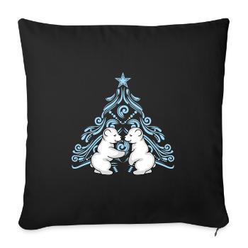 Two polar baby bears hugging near a Christmas tree - Sofa pillowcase 17,3'' x 17,3'' (45 x 45 cm) - black - Front
