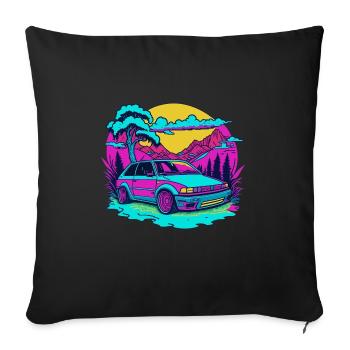 Voiture allemande rétro - Housse de coussin décorative 45 x 45 cm - noir - Devant