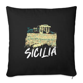 Illustration Temple Grec: Splendeur Sicilienne - Housse de coussin décorative 45 x 45 cm - noir - Devant