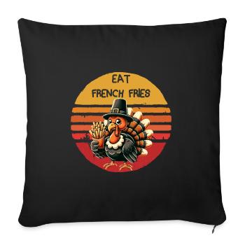 Manger des frites Thanksgiving dinde graphique - Housse de coussin décorative 45 x 45 cm - noir - Devant