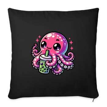 Bubble Tea Poulpe Boba Tea Kawaii Cadeau - Housse de coussin décorative 45 x 45 cm - noir - Devant