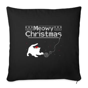 Noël miaou - Adorable chat au chapeau de Père Noël - Housse de coussin décorative 45 x 45 cm - noir - Devant