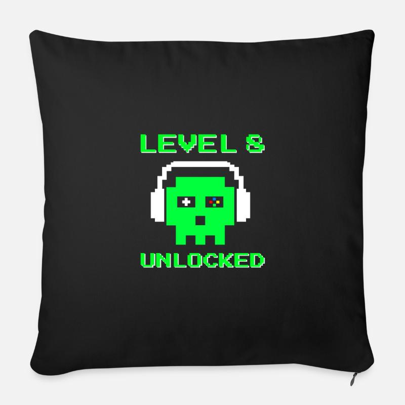 Level 8 Unlocked 8. Geburtstag Jungen Gamer Zocker - Sofakissenbezug 45 x 45 cm - Schwarz