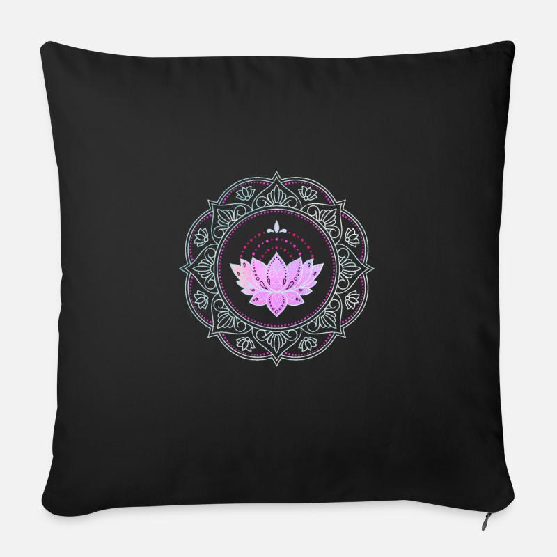 Lotus Mandala Meditation Yoga - Housse de coussin décorative 45 x 45 cm - noir
