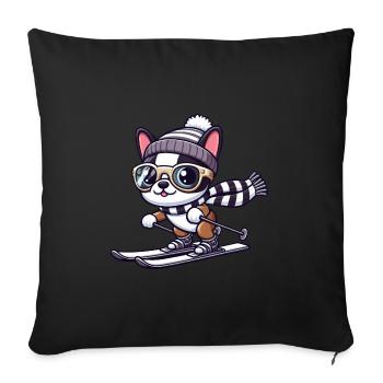 Dog Boston Terrier Skiing Skis Cute Comic Win - Sofa pillowcase 17,3'' x 17,3'' (45 x 45 cm) - black - Front