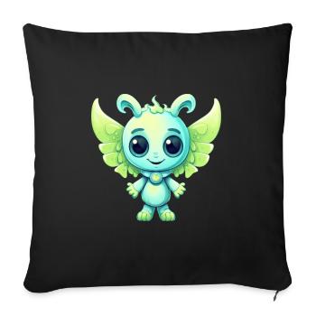 Alien dans le style de la bande dessinée comme un ange avec des ailes - Housse de coussin décorative 45 x 45 cm - noir - Devant