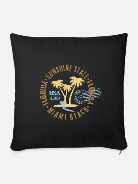 Miami Beach Florida Palmen Surfen Surfer Stempel - Sofakissenbezug 45 x 45 cm - Schwarz