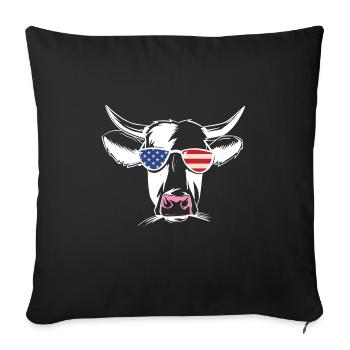 America cow with sunglasses July 4 US Farm com - Sofa pillowcase 17,3'' x 17,3'' (45 x 45 cm) - black - Front
