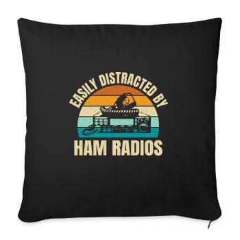 Rétro facilement distrait par les radios amateurs vintage Amat - Housse de coussin décorative 45 x 45 cm - noir - Devant