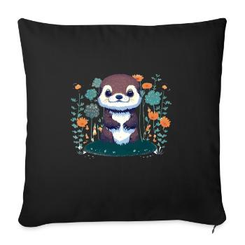 Fleurs de loutre bébé – Loutre - Sofa pillowcase 17,3'' x 17,3'' (45 x 45 cm) - black - Front