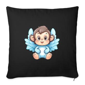 Singe Chimpanzé Ailes d’ange mignon kawaii - Housse de coussin décorative 45 x 45 cm - noir - Devant