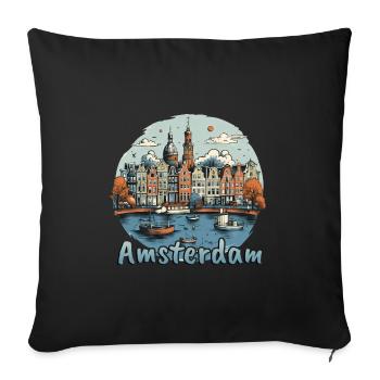 Amsterdam, Pays-Bas, Pays-Bas - Grunge Harbour et - Housse de coussin décorative 45 x 45 cm - noir - Devant