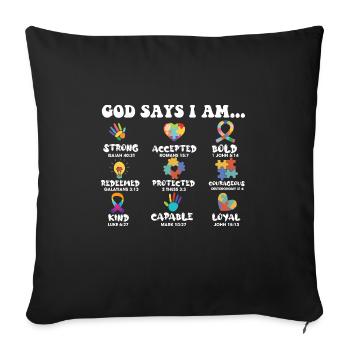 God Says I Am Strong Autism Awareness Asperger's - Sofa pillowcase 17,3'' x 17,3'' (45 x 45 cm) - black - Front