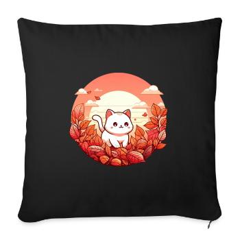 herbst katze laub bunte blätter sonnenuntergang - Sofakissenbezug 45 x 45 cm - Schwarz - Vorne