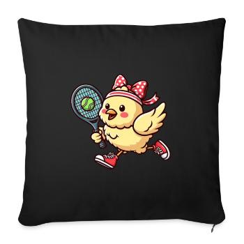 Chicken & Chick Tennis - Funny Comic Design for - Sofa pillowcase 17,3'' x 17,3'' (45 x 45 cm) - black - Front