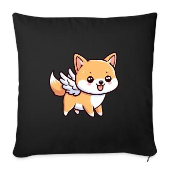 Süßer Shiba Inu-Engel im Comic-Stil - Sofakissenbezug 45 x 45 cm - Schwarz - Vorne