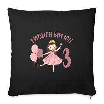 Chemise d’anniversaire princesse enfin 3 ans fille - Housse de coussin décorative 45 x 45 cm - noir - Devant