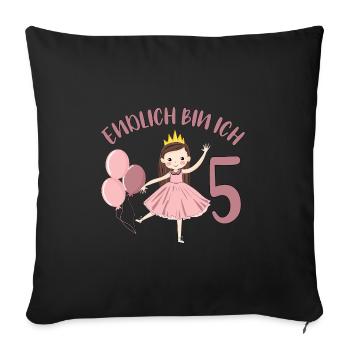 Chemise d’anniversaire princesse enfin 5 ans fille - Housse de coussin décorative 45 x 45 cm - noir - Devant