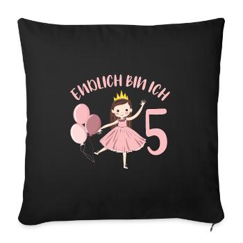 Chemise d’anniversaire princesse enfin 5 ans fille - Housse de coussin décorative 45 x 45 cm - noir - Devant