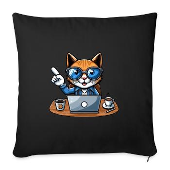 Cat and tomcat in the office - with coffee CEO - Sofa pillowcase 17,3'' x 17,3'' (45 x 45 cm) - black - Front