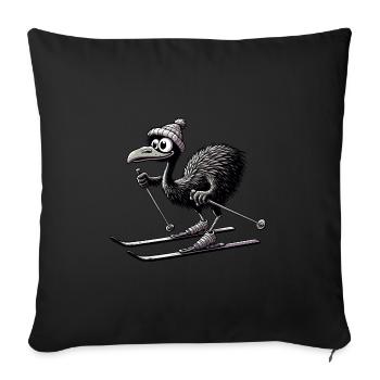 Süßer Emu Vogel beim Skifahren im Comicstil - Sofakissenbezug 45 x 45 cm - Schwarz - Vorne