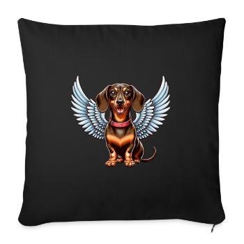 Mignon teckel ange maître et maîtresse - Housse de coussin décorative 45 x 45 cm - noir - Devant