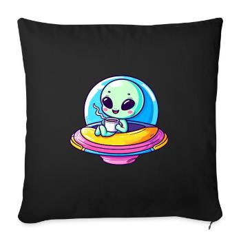 Un extraterrestre mignon comique extraterrestre dans UFO avec - Housse de coussin décorative 45 x 45 cm - noir - Devant