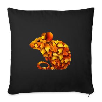 Süße Maus aus Herbst Blättern bunt - Sofakissenbezug 45 x 45 cm - Schwarz - Vorne
