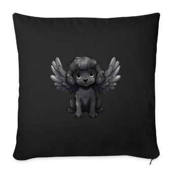 Hund Pudel schwarzes Fell Engel Flügel süß comic - Sofakissenbezug 45 x 45 cm - Schwarz - Vorne