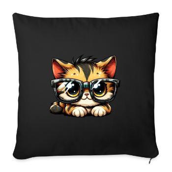 Süße Katze mit großer Nerd-Brille - Sofakissenbezug 45 x 45 cm - Schwarz - Vorne