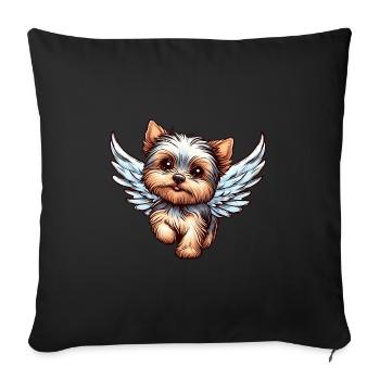 Yorkshire Terrier mignon comme ange avec des ailes - Housse de coussin décorative 45 x 45 cm - noir - Devant