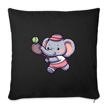 Éléphant mignon en tant que joueur de tennis - - Housse de coussin décorative 45 x 45 cm - noir - Devant