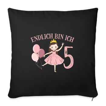 Chemise d’anniversaire princesse enfin 5 ans fille - Housse de coussin décorative 45 x 45 cm - noir - Devant